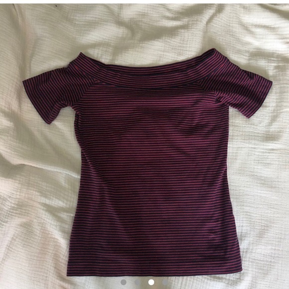 OFF THE SHOULDER RED/NAVY STRIPED TOP - Picture 3 of 3